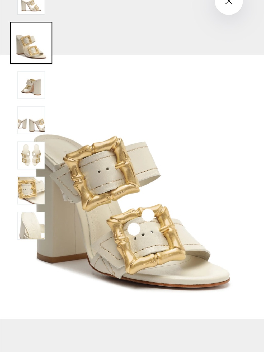 SCHUTZ Cream Leather Block Heel Slide with Gold Buckles